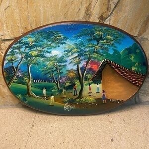 Vintage painting of a sunset near the water in Nicaragua signed by artist